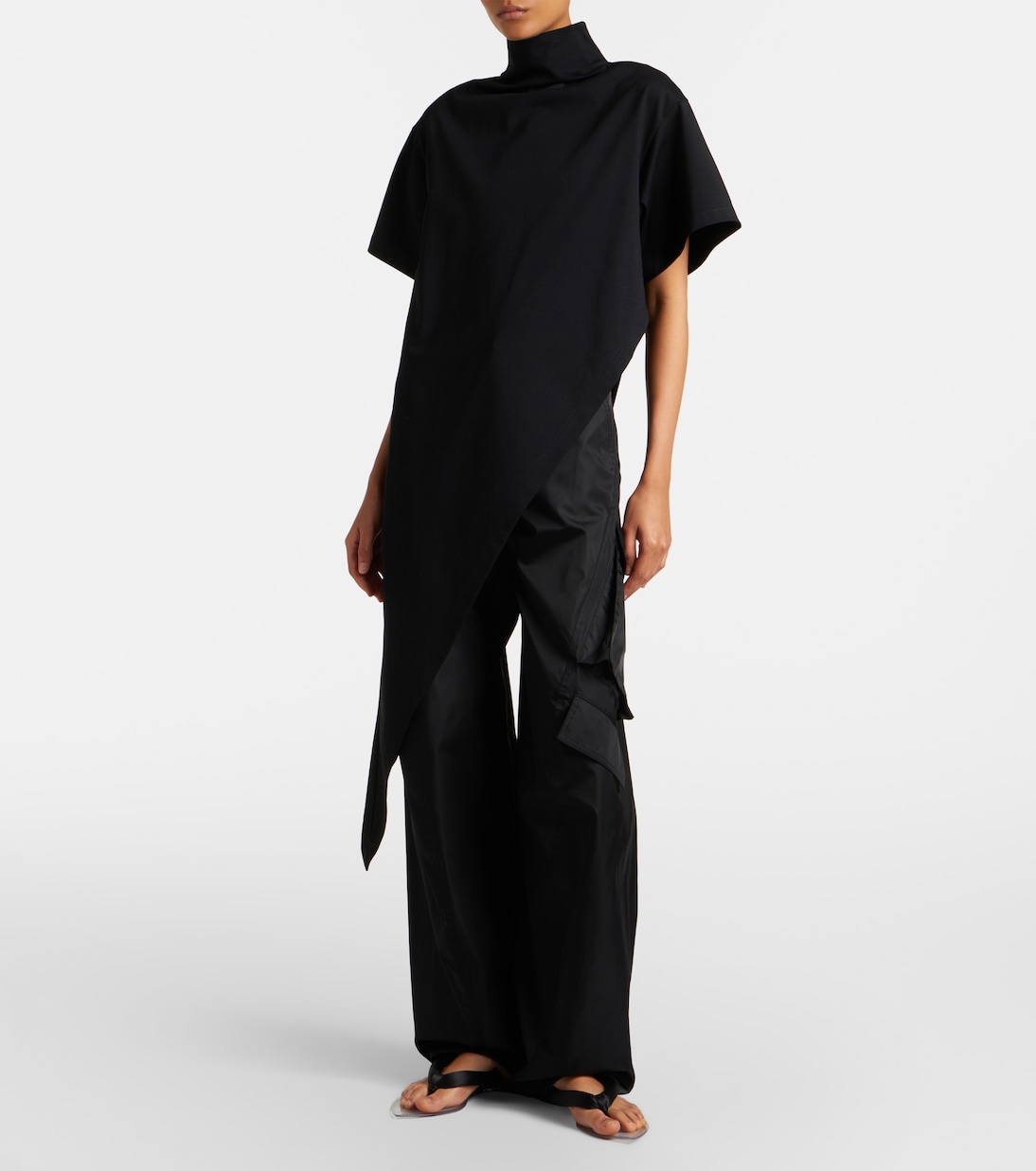 Asymmetric Cotton Jersey T-Shirt in Black - Alaia