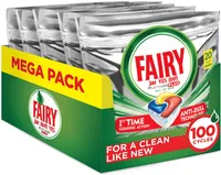 Shop Fairy Platinum Plus Dishwasher Tablets Bulk, Lemon, 100 Tablets, Best Tough Food Cleaning That Leaves Your Dishes Shiny Clean Like New from Amazon