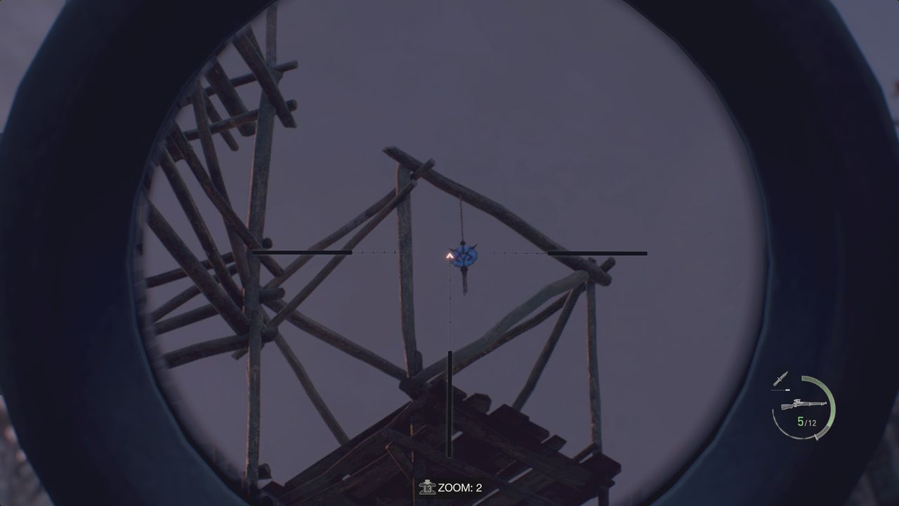 Resident Evil 4 Remake Blue Medallion through a scope