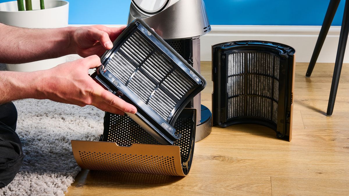 The Dyson Find+Follow Purifier Cool PC3 with its filters removed