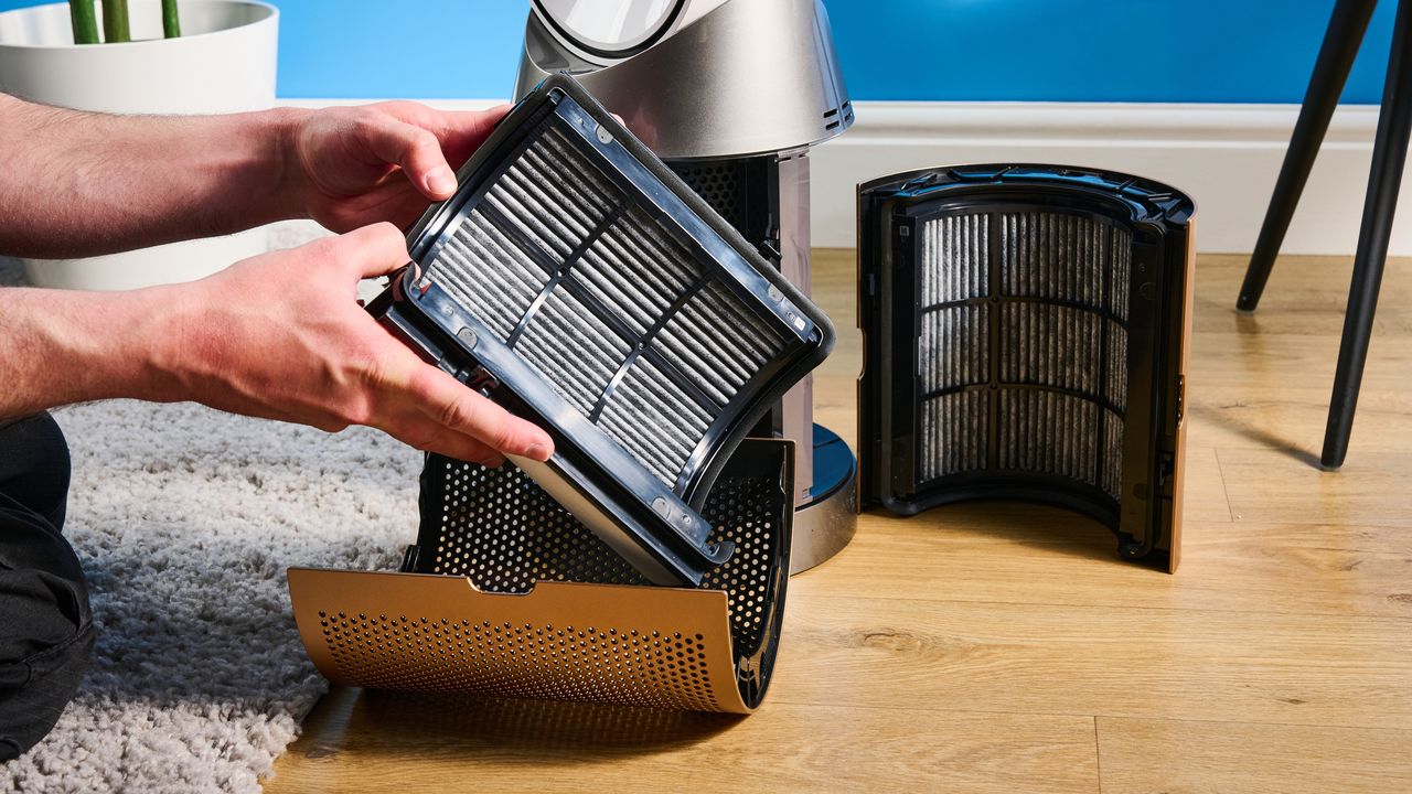 The Dyson Find+Follow Purifier Cool PC3 with its filters removed