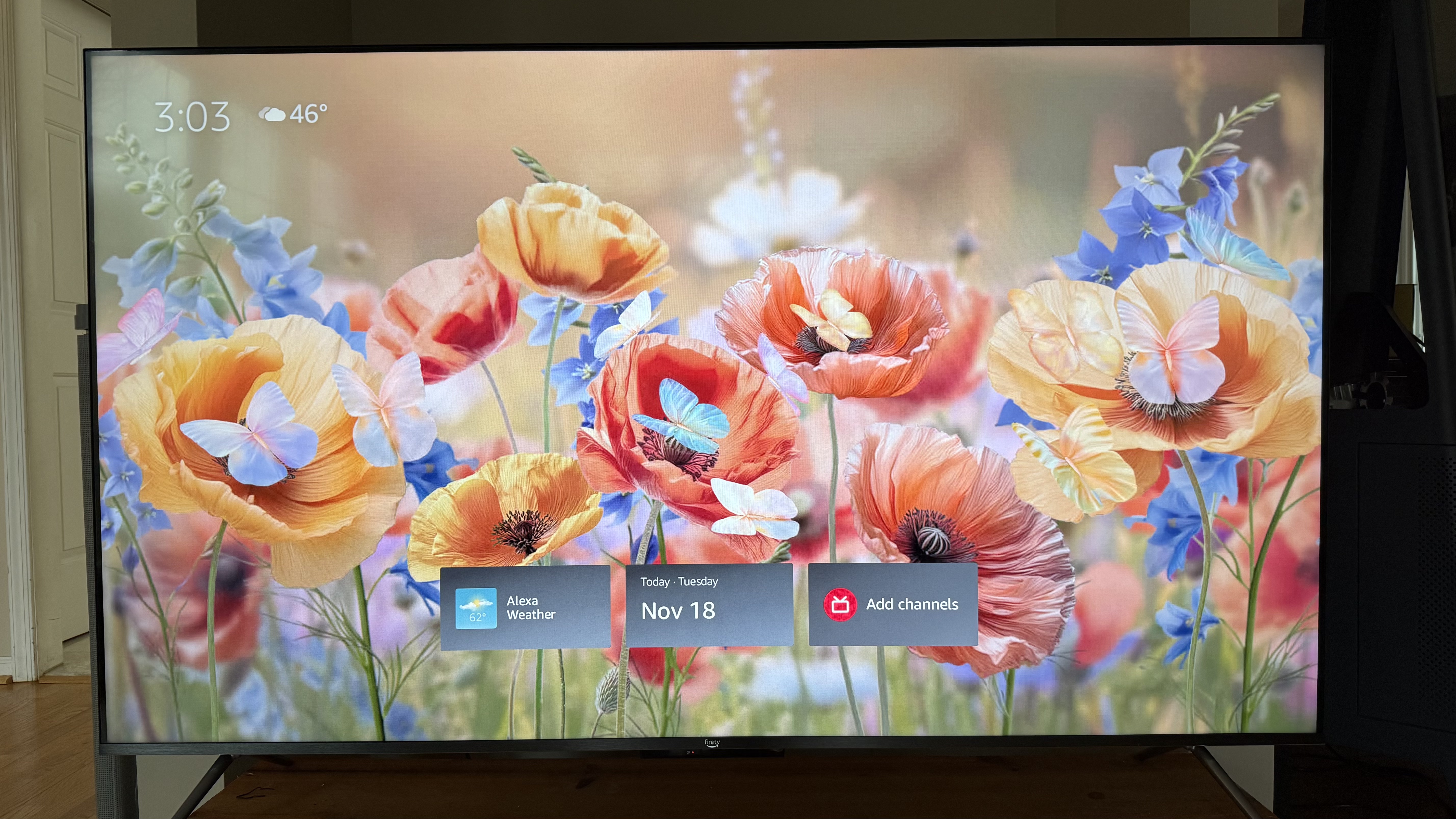 Amazon Fire TV Omni QLED (2025) showing image of flowers