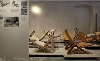 Also on show is one of Wegner's rarer pieces, his 'Knibtangstol' chair (right).