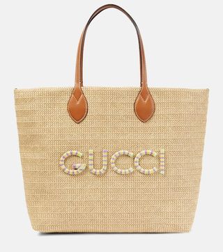 Medium Logo Raffia-Effect Tote Bag