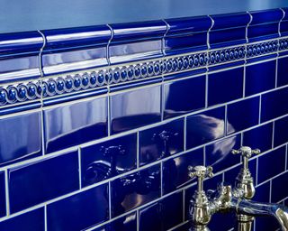 Blue bathroom tile close-up