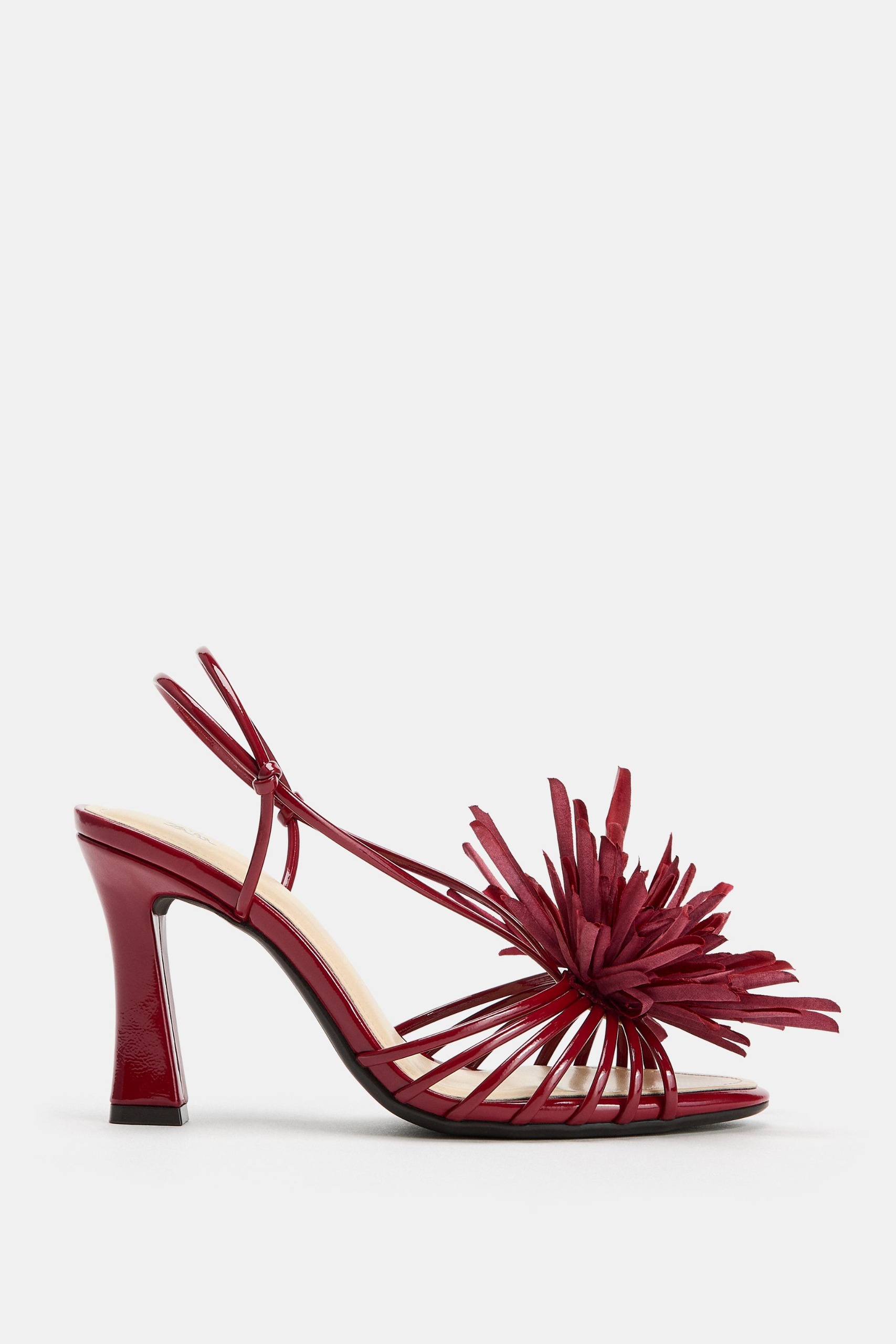 Flower Heeled Sandals - Burgundy Red - 5