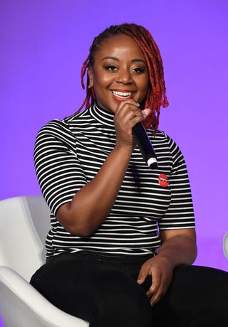 Pinky Cole, Founder and Proprietor of The Slutty Vegan restaurant and food-truck speaks onstage during ESSENCE + New Voices Entrepreneur Summit And Target Holiday Market at West End Production Park on December 15, 2019 in Atlanta, Georgia.