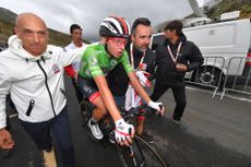 2019 Vuelta a España: Tadej Pogačar after claiming a third stage win, at Plataforma de Gredos, in his Grand Tour debut