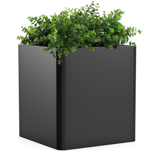 Gardenaire Metal Square Planter Box, Galvanized Steel Planters for Outdoor Plants, 24"x 24"x 25" Black Large Outdoor Planters With Drainage Hole for Porch/patio/garden