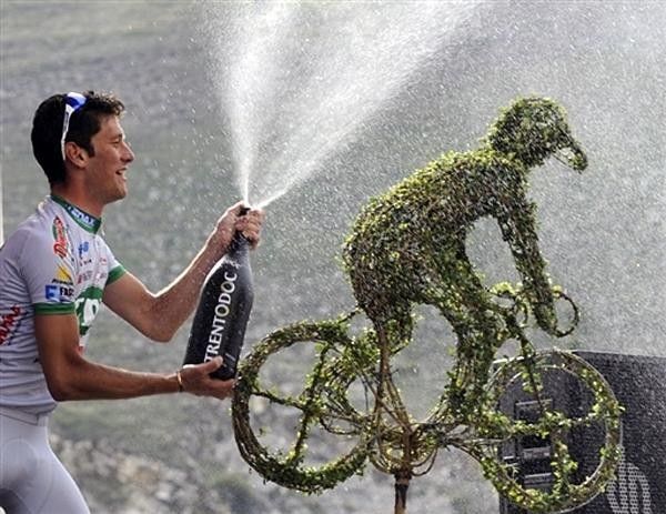 Bubbly time for Italian rider Gabriele Bosisio (LPR Brakes) after his stage win.