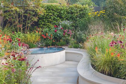 hard landscaping trends curved seating in the garden