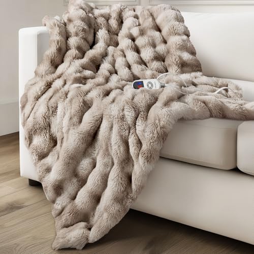 Electric Heated Blanket for Girls &amp;amp; Women, Soft &amp;amp; Luxurious, Faux Rabbit Fur Heating Throw Blankets, 6 Heat Settings, Overheat Protection, Quick Heating, Memory Function, Gift-Ready Design, 50&quot;x60&quot;