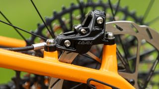 Close up of brakes on mountain bike