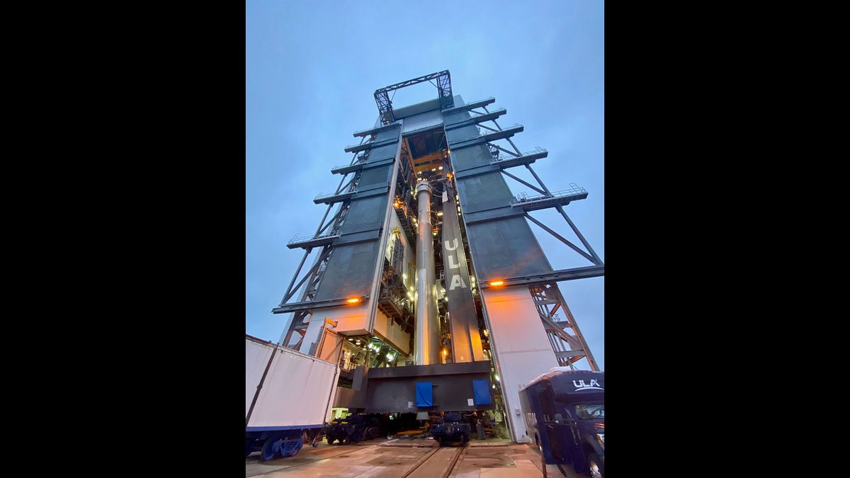 Boeing's CST-100 Starliner spacecraft rolls out from the Vertical Integration Facility to Space Launch Complex-41 at Cape Canaveral Air Force Station in Florida.