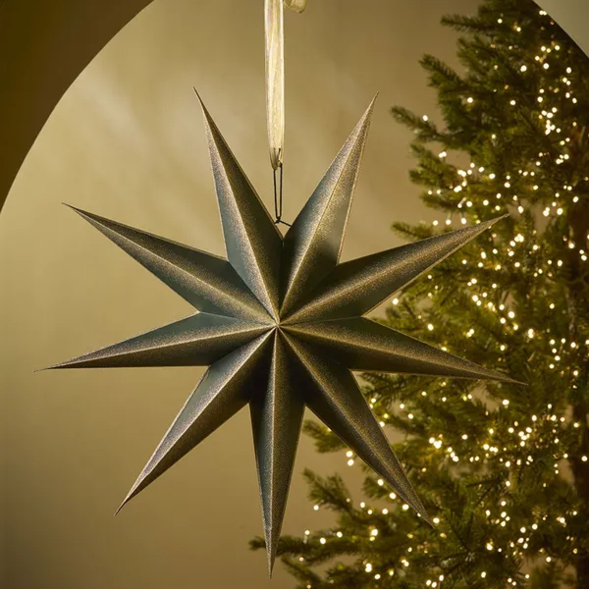 Cox &amp;amp; Cox Forest Green &amp;amp; Gold Luxury Hanging Paper Star - Large
