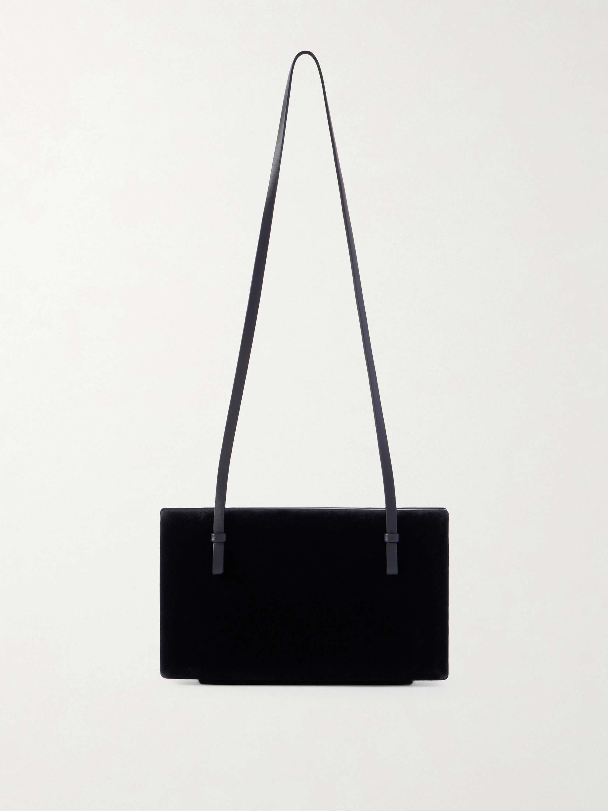 Leather-Trimmed Velvet Shoulder Bag
