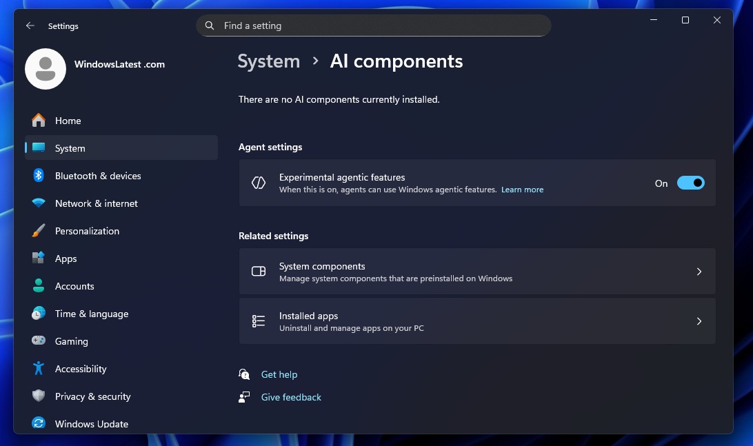 Experimental agentic features in Windows 11