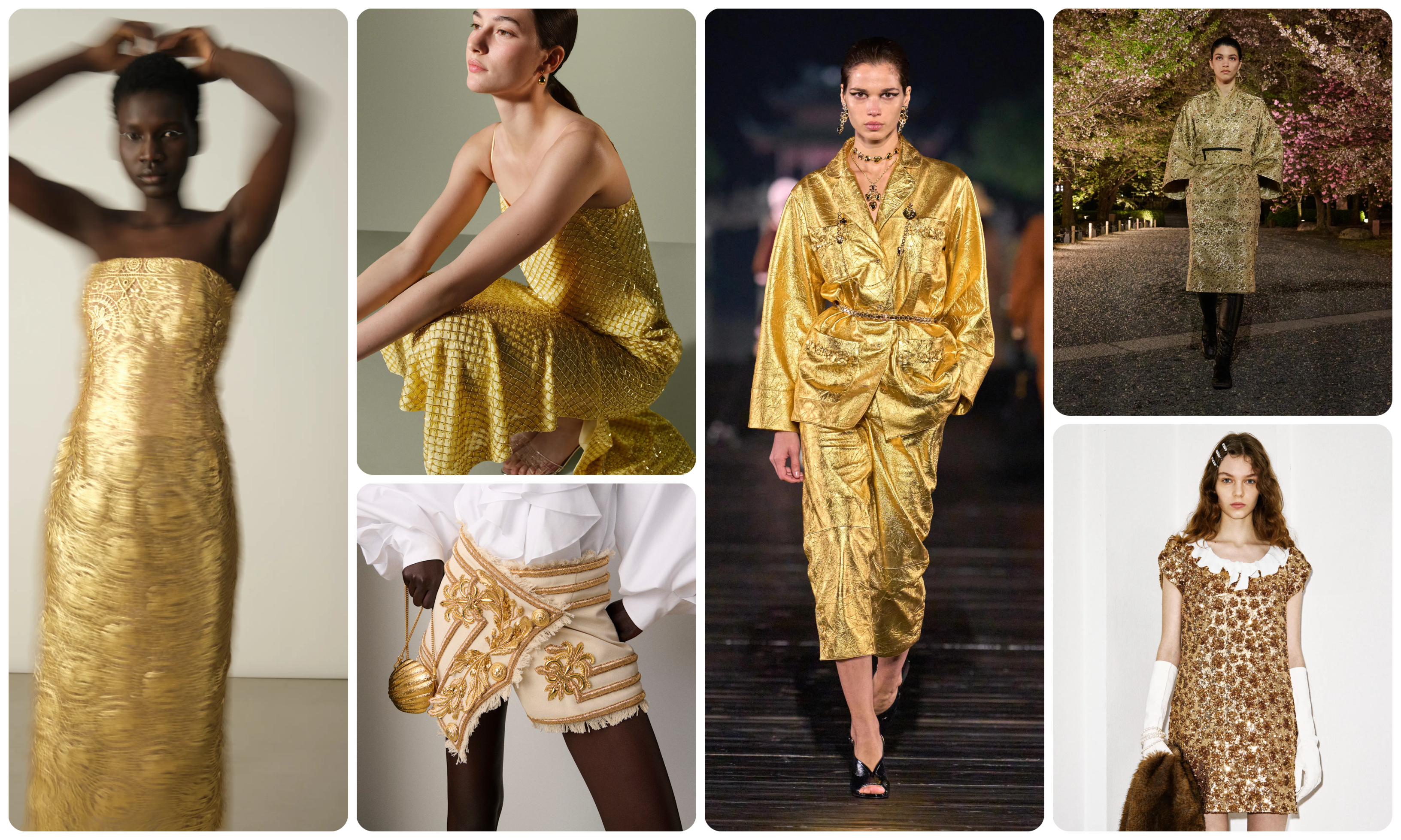 the gold summer 2025 color trend at Emilia Wickstead, Veronica Beard, Balmain, Chanel, Christian Dior, No.21 pre-fall 2025