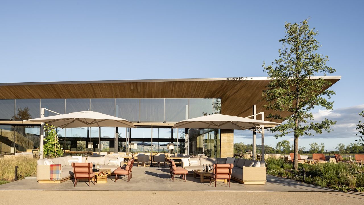 The outdoor terrace at Robert Mondavi Winery's new hospitality wing