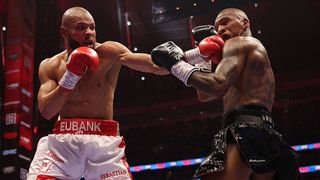 Chris Eubank Jr lands a left jab to the face of Conor Benn in the pair's first fight in April 2025 at Tottenham Hotspur Stadium, London.