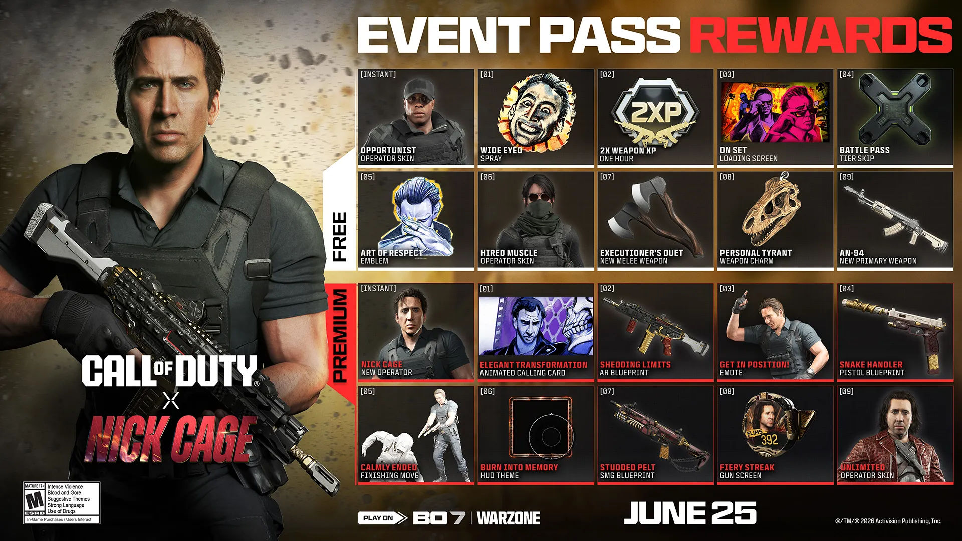 Call of Duty: Black Ops 7 Season 4 Reloaded content including Nick Cage as an Operator, changes to Rebirth Island, new Endgame and Multiplayer content, and the new Zombies map.