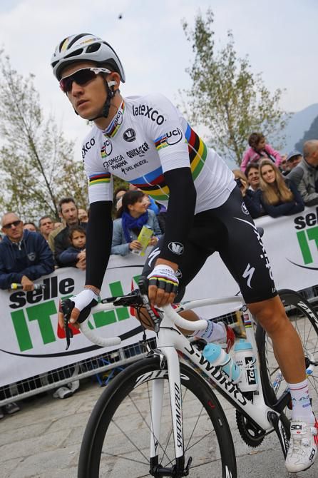 Michal Kwiatkowski (Omega Pharma-QuickStep) sports his new rainbow jersey as the world champion