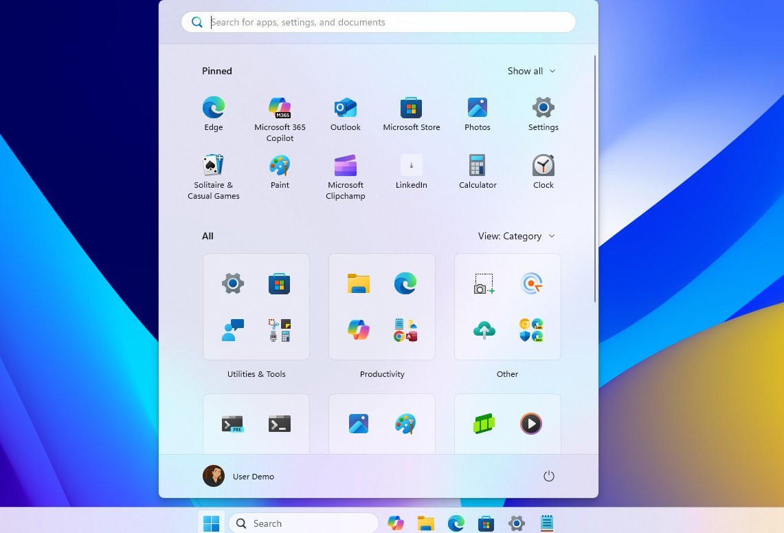 Windows 11 new Start menu