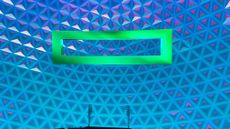 The empty keynote stage at the Sphere ahead of the HPE Discover 2024 keynote. A giant HPE logo appears to hang above it