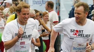 Prince William running the sport relief London mile alongside celebrity chef Gordon Ramsay