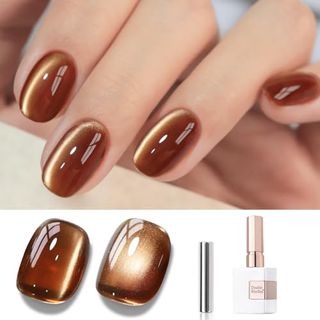 Double Rhythm Jelly Glass Cat Eye Gel Polish With Magnet 15ml Holographic Glitter Shimmer Translucent Sheer Color Magnetic Nail Polish Salon Diy at Home (brown Mc1113)