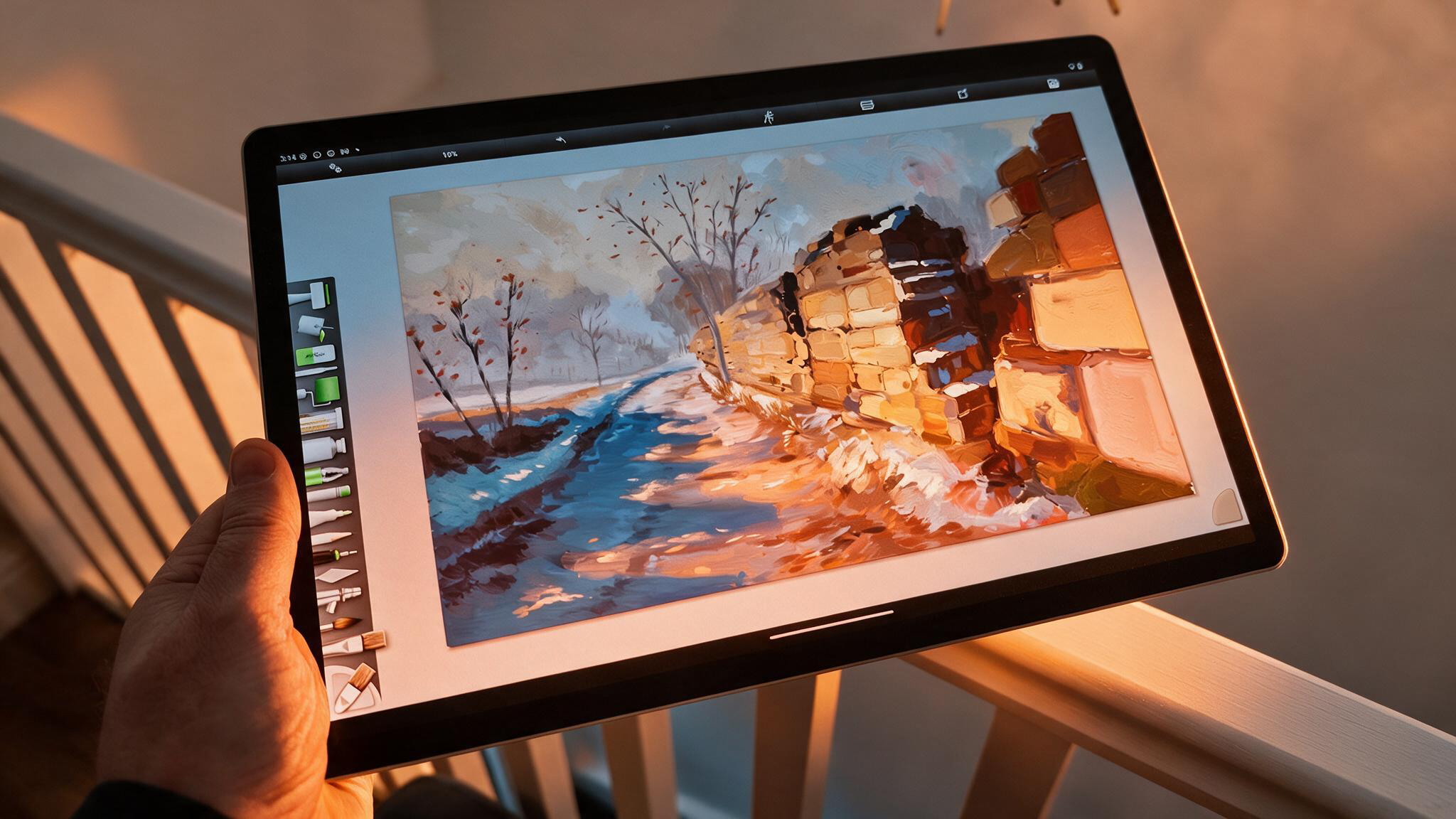 Someone holding a Wacom tablet