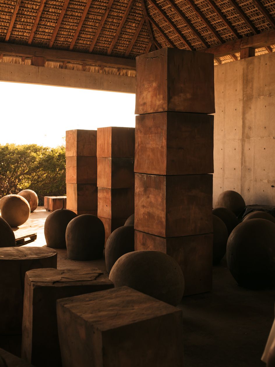 Bosco Sodi’s studio space, designed by Tadao Ando, does not have any doors or windows