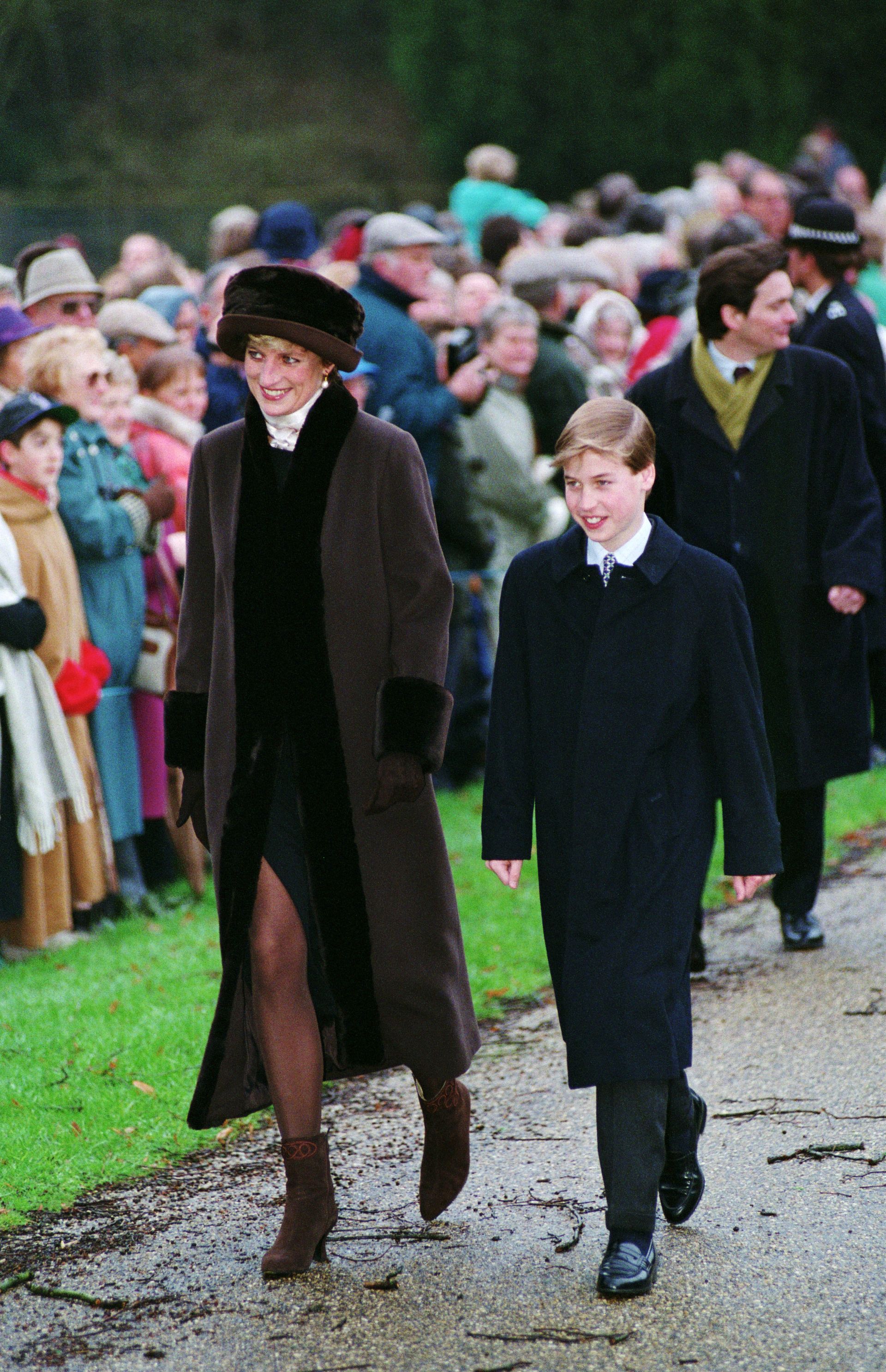 GREAT BRITAIN - DECEMBER 25: Diana, Princess of Wales and Prince William attending Christmas Day Service at Sandringham (Photo by Tim Graham Photo Library via Getty Images)