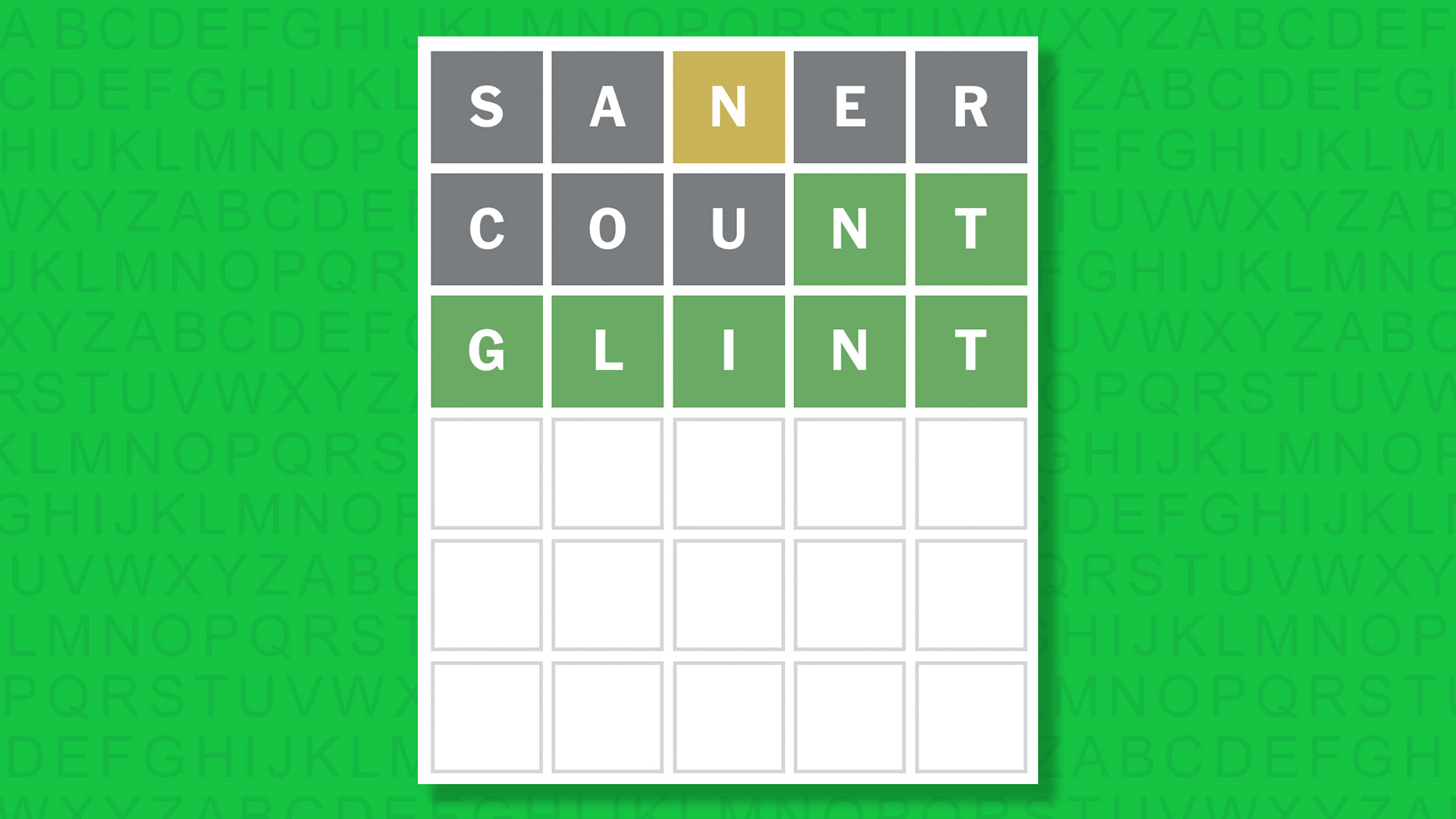 Ответ NYT Wordle для игры 1648 на зеленом фоне