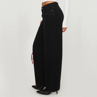 black denim wide leg jeans