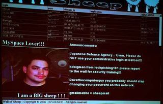 More than 100 people were caught by the Wall of Sheep. Volunteers scan the wired,wireless and Bluetooth networks to find people who transmit unencrypted emails, chat and passwords.
