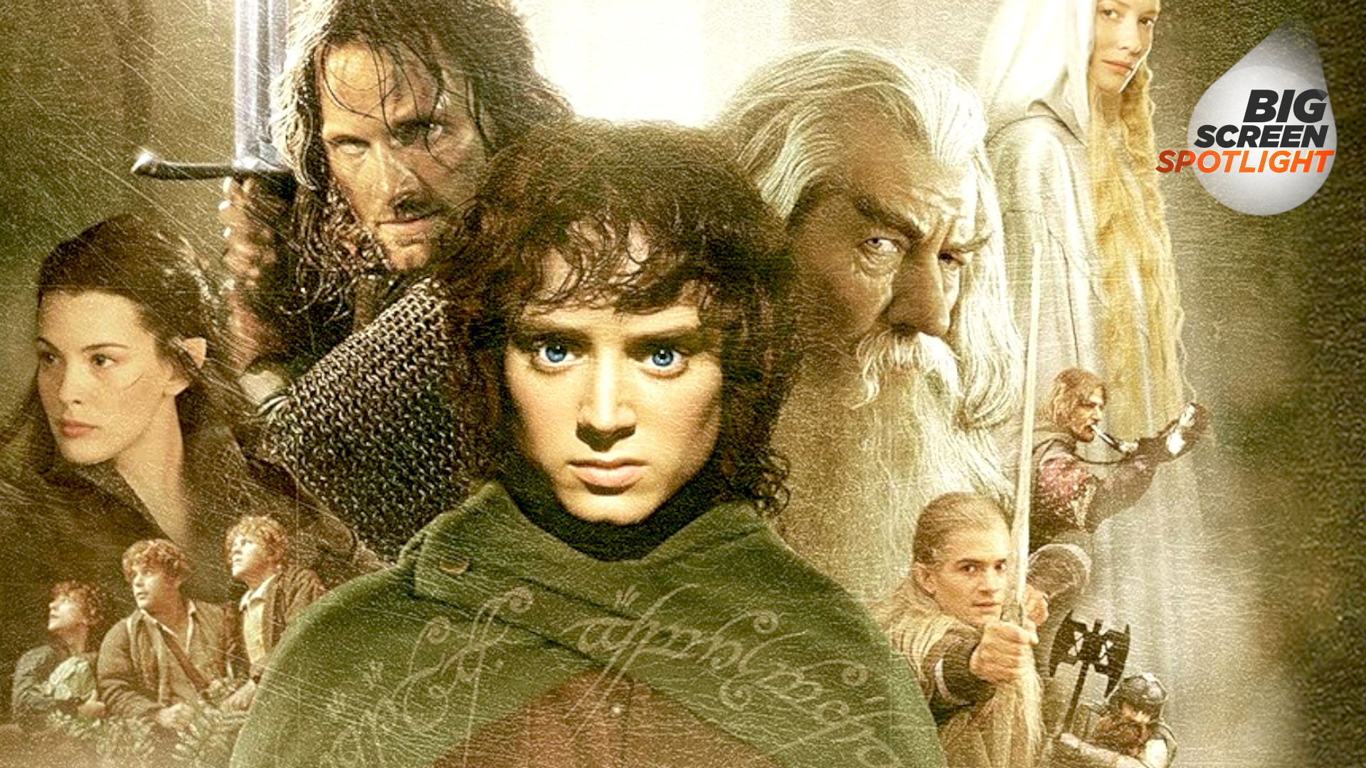 The poster for The Lord of the Rings: The Fellowship of the Ring with a close-up of Elijah Wood as Frodo Baggins