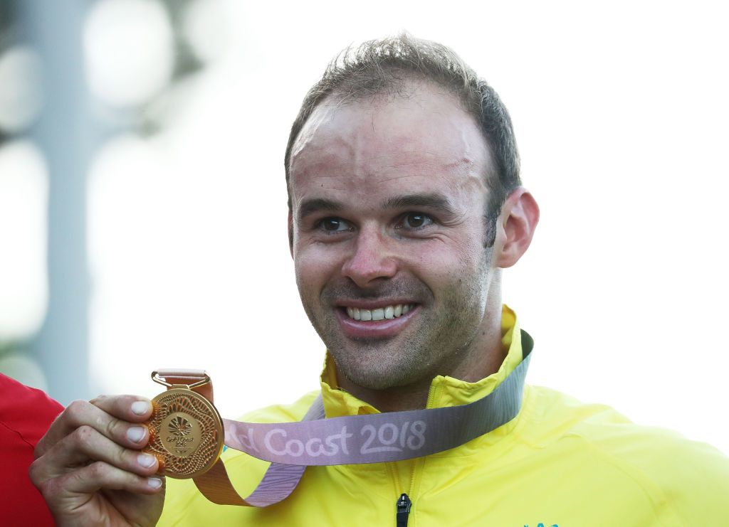 Steele von Hoff shows off his gold medal