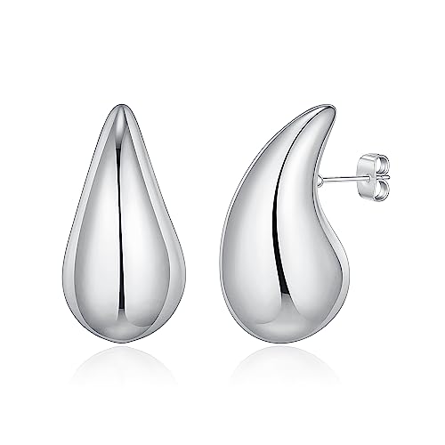 Luxejew Silver Teardrop Earrings Dupes for Women, Chunky Brass Hoop Earrings, Lightweight and Comfortable