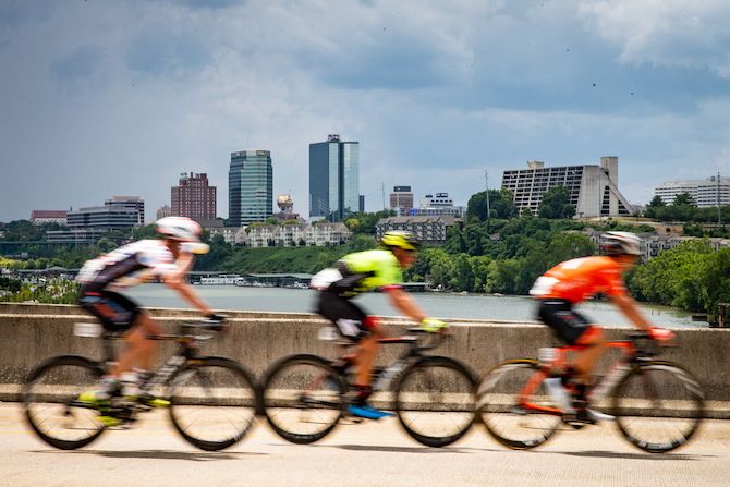 Dark clouds loom over downtown Knoxville during the US Pro Road Race National Championships on June 24, 2018 in Knoxville, Tennessee