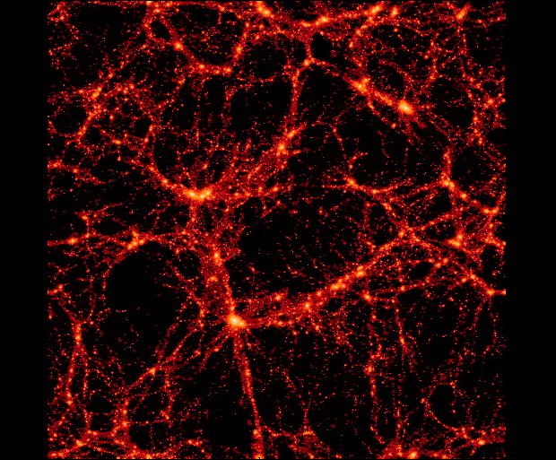 Red and orange threads meeting in nodes against a black background