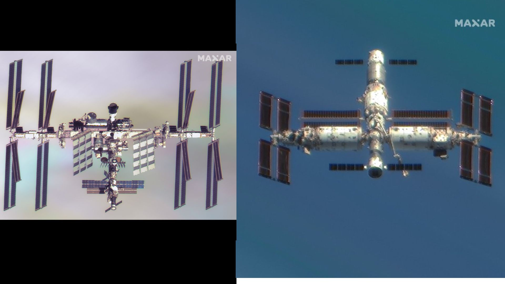 Two space stations side by side for comparison