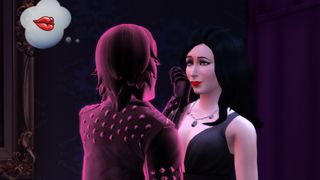 Så fuskar du i Sims 4: En sim står och kollar på ett spöke som stryker henne på kinden.
