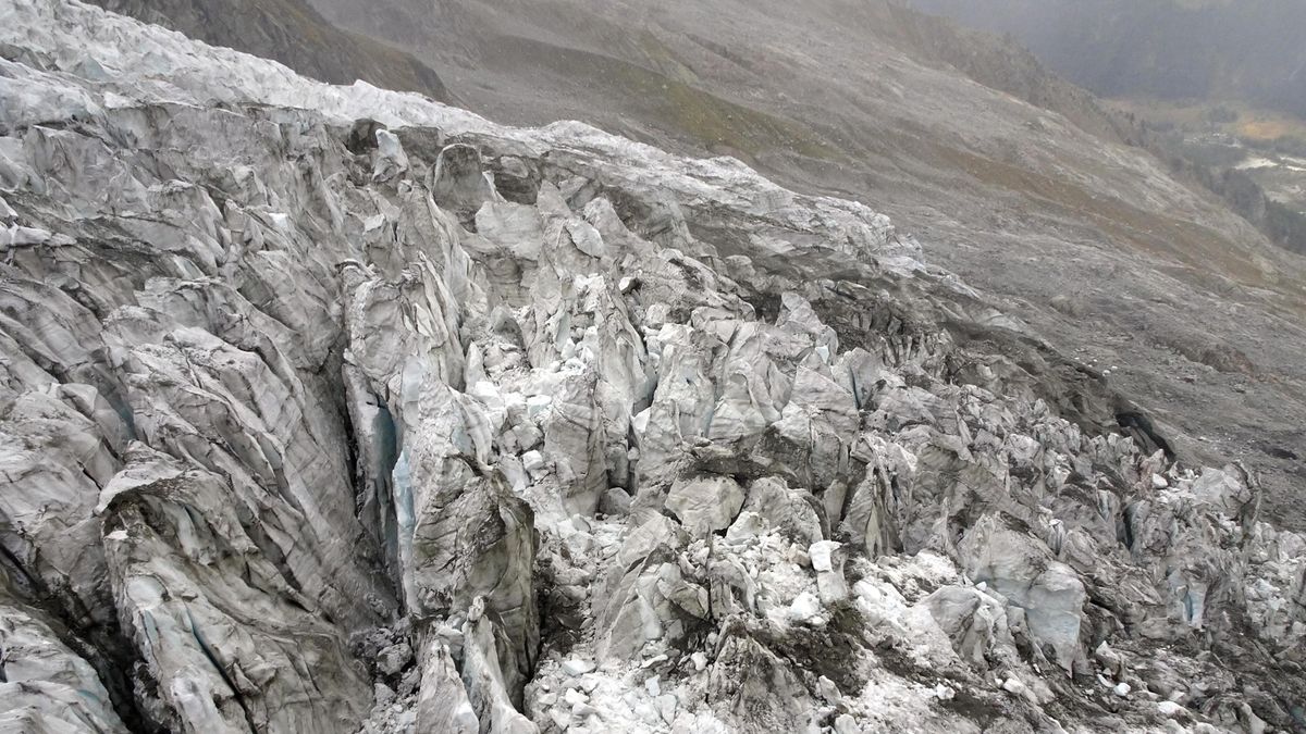 Part of the Planpincieux Glacier in the Mont Blanc massif (shown here) is in danger of collapse. 