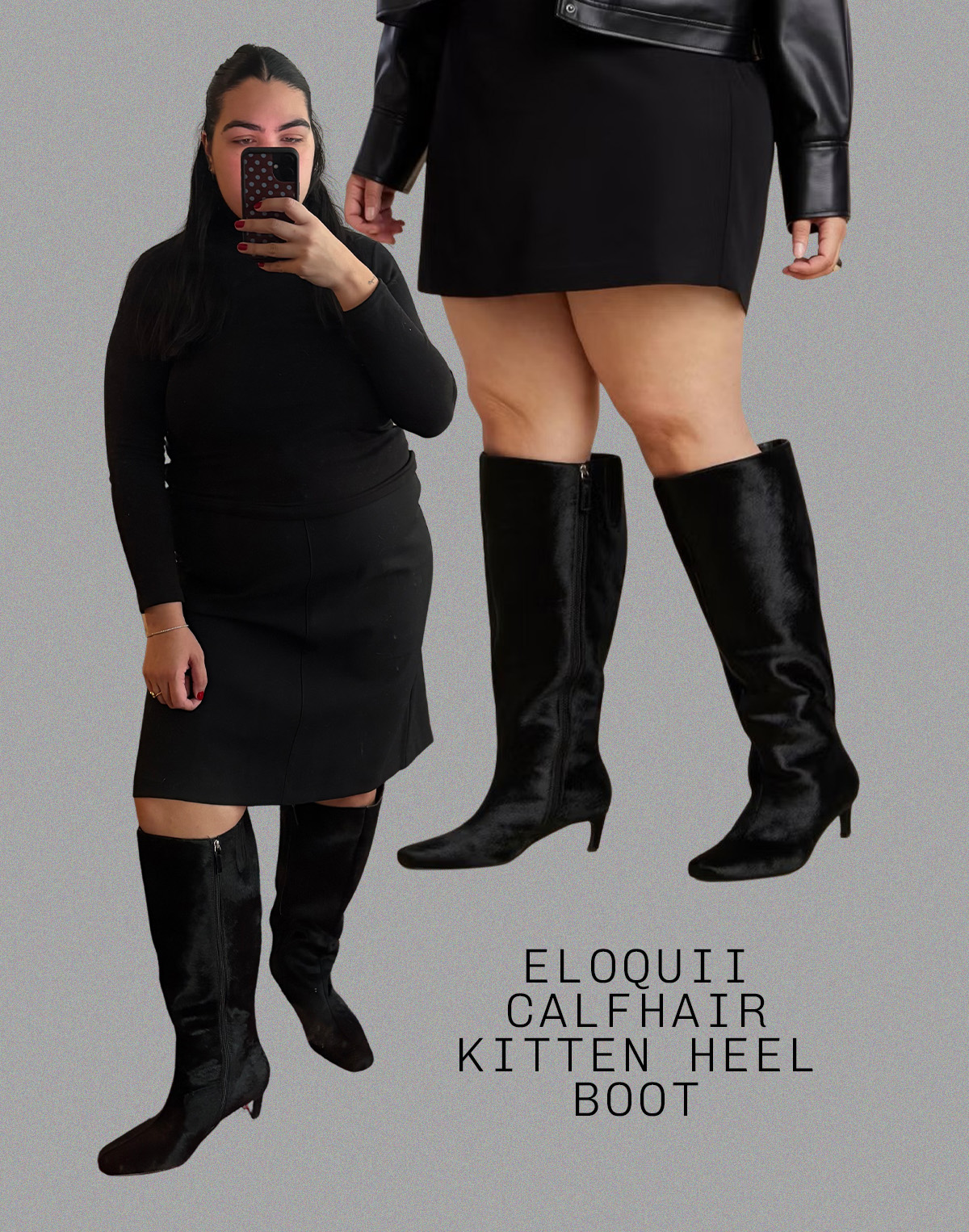 Who What Wear editor Ana Escalante wears different wide-calf boots.