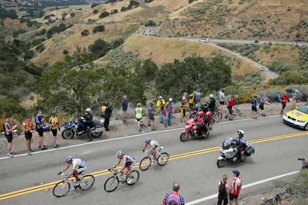 The riders waste no time checking out the view back down the gully.