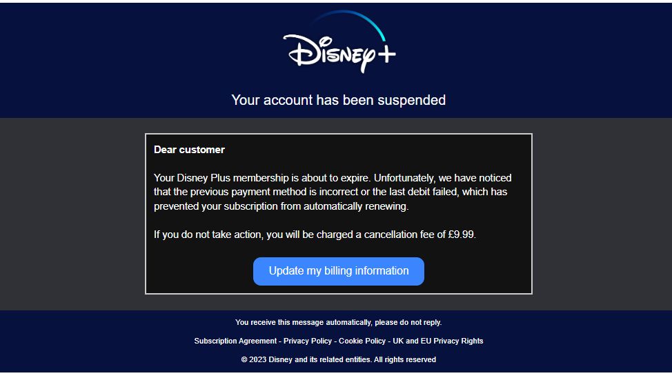 fake mail disney plus