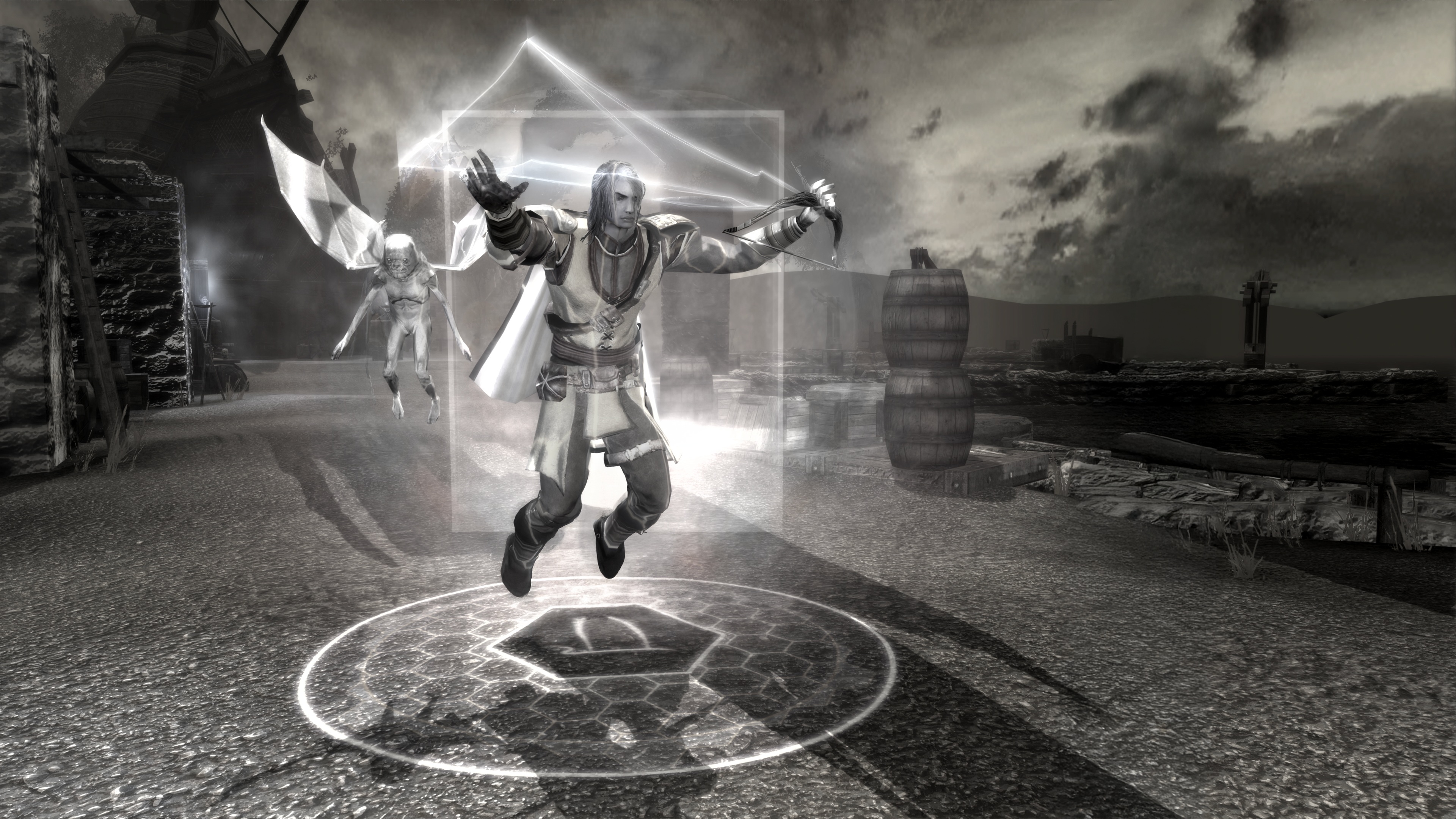 Monochrome Neverwinter Nights 2 Enhanced Edition screenshot showing Gan in plane of shadows