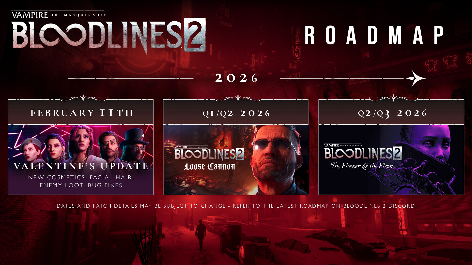 Vampire: The Masquerade - Bloodlines 2 2026 roadmap