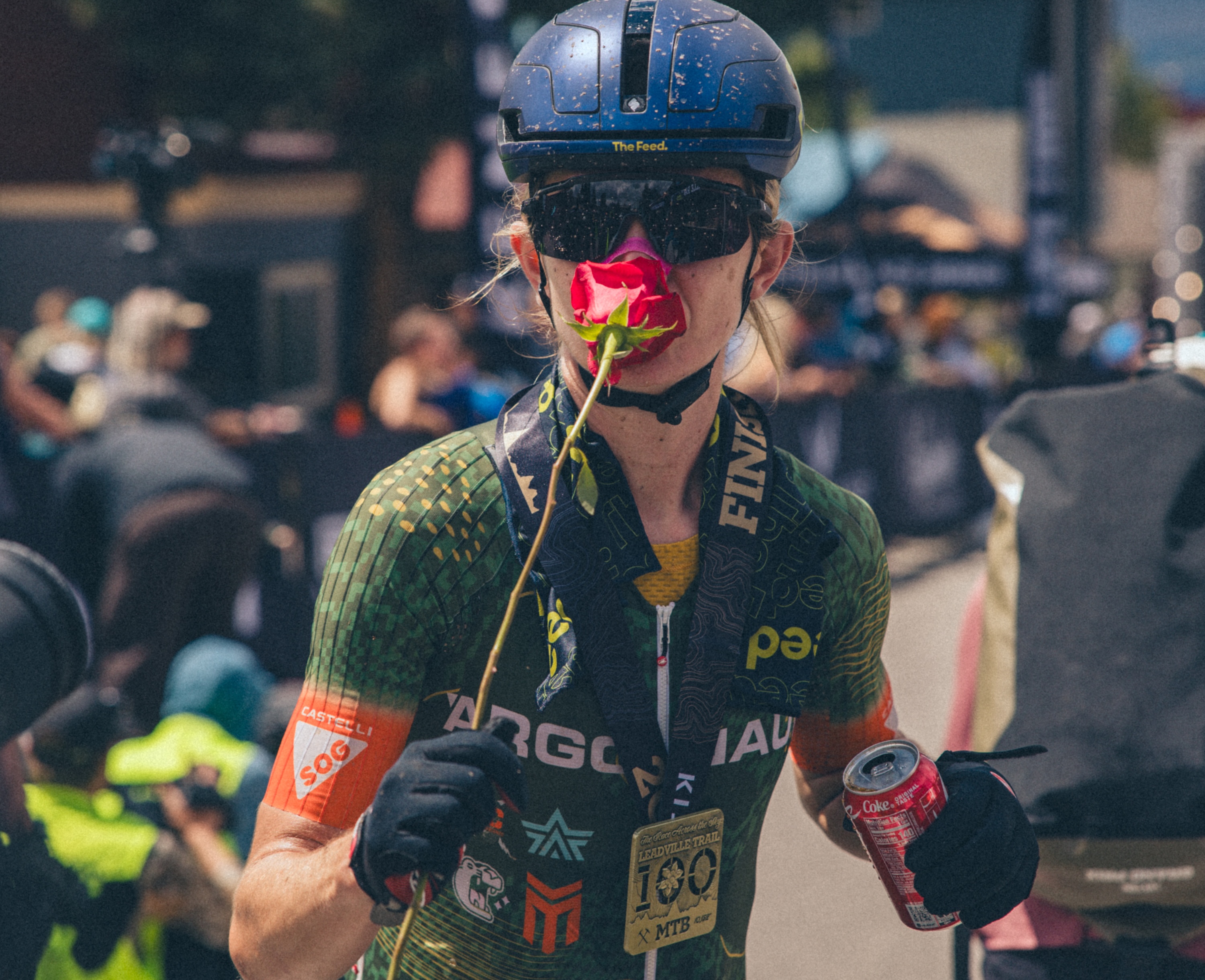 A finisher medal, a rose and a cold soda are rewards at the end of a fourth Leadville Trail 100 MTB for Lauren De Crescenzo, matching her best finish in 13th position for elite women in 2026